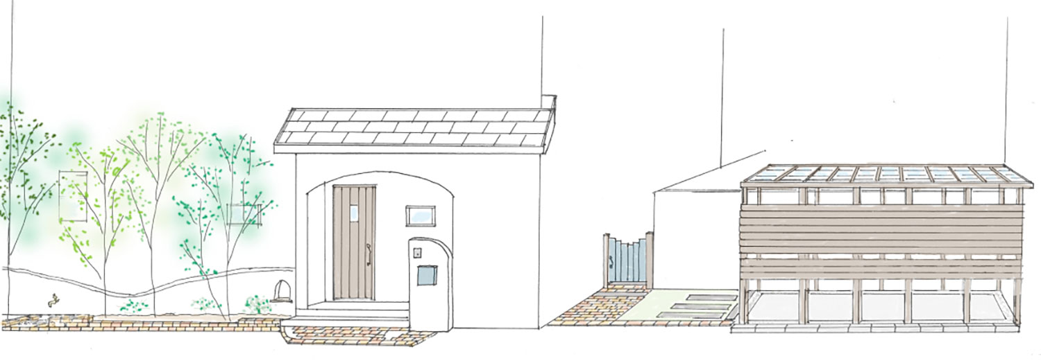 大きな木製自転車置き場（木製自転車小屋）