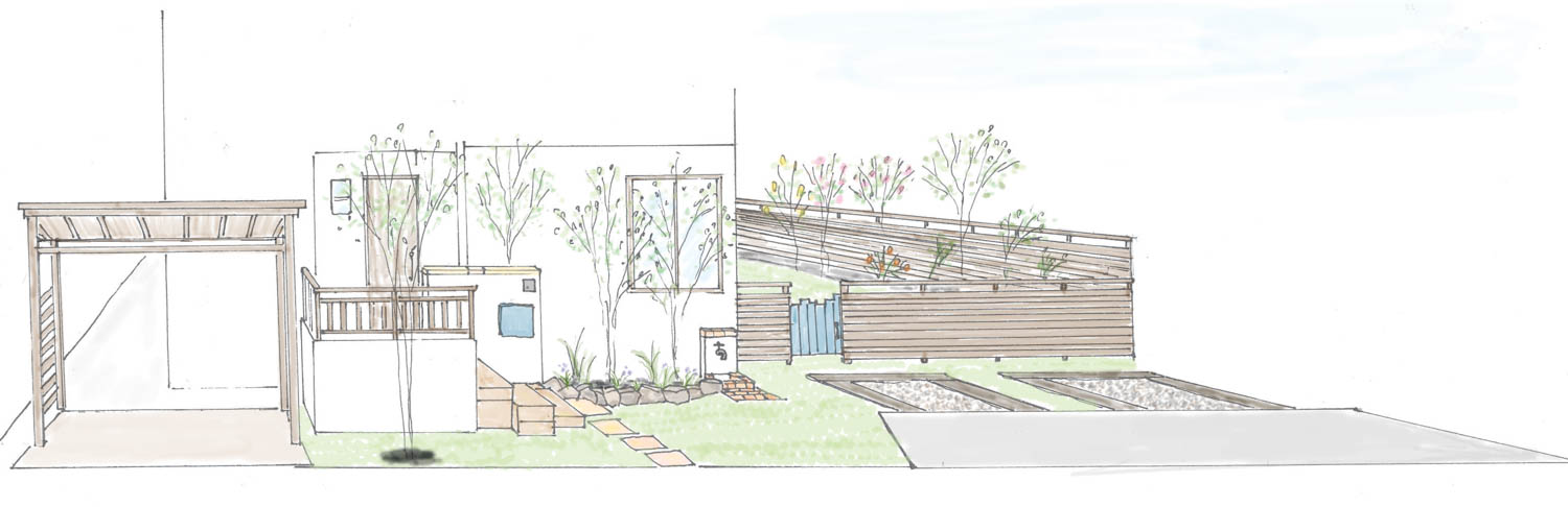 子どもが道路に飛びなさない対策をした庭