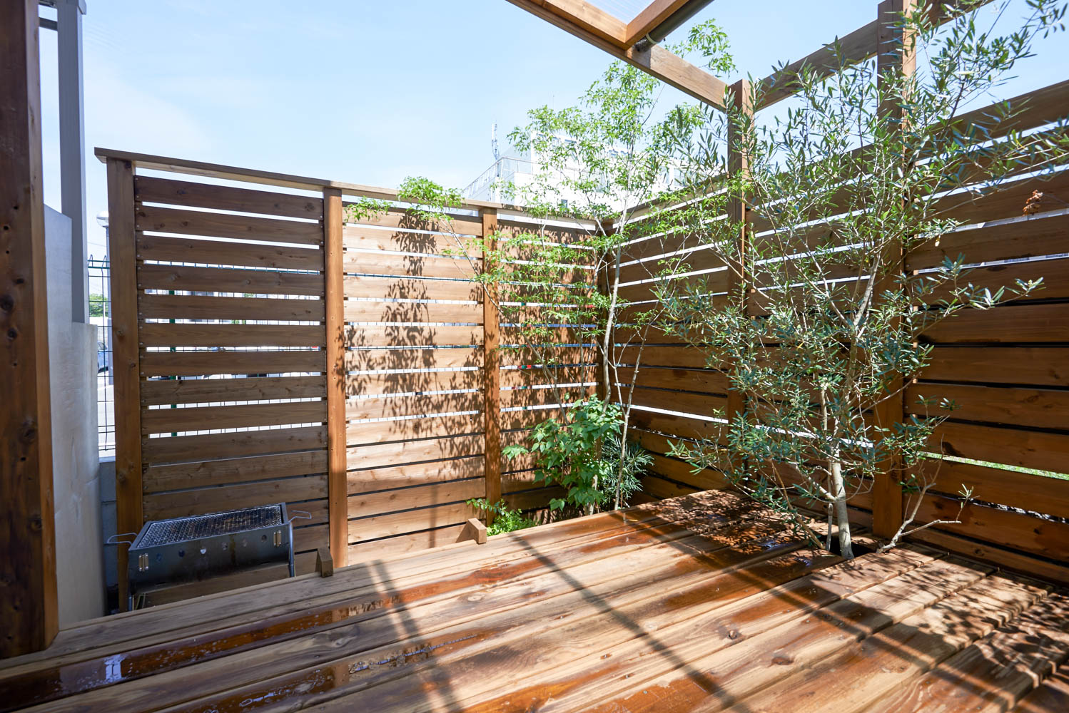 フィトライフのウッドデッキ・植栽（オリーブ）