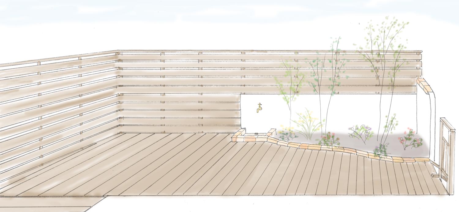 家族のためのプライベートウッドデッキ