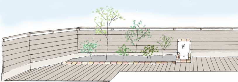 敷地の有効活用と快適なリビングライフのための遮蔽のためのリフォーム