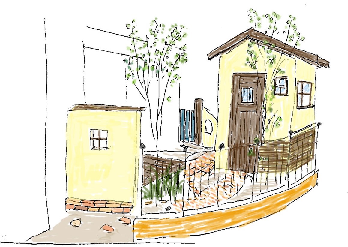 フィトライフの大人テイストの小さな庭小屋（提案用のスケッチ）