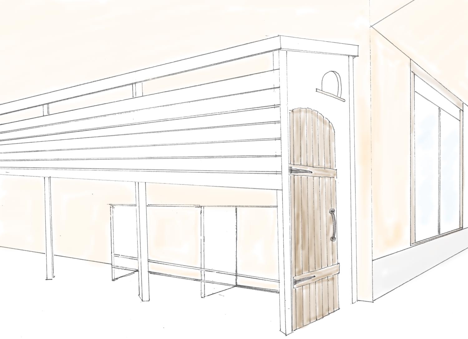 家脇の土地（家の横）に、洗濯物などを干すために、雨に濡れないスペースを制作