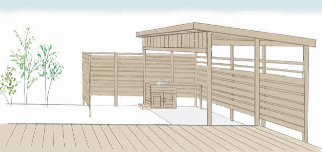 シンクつき木製自転車置き場