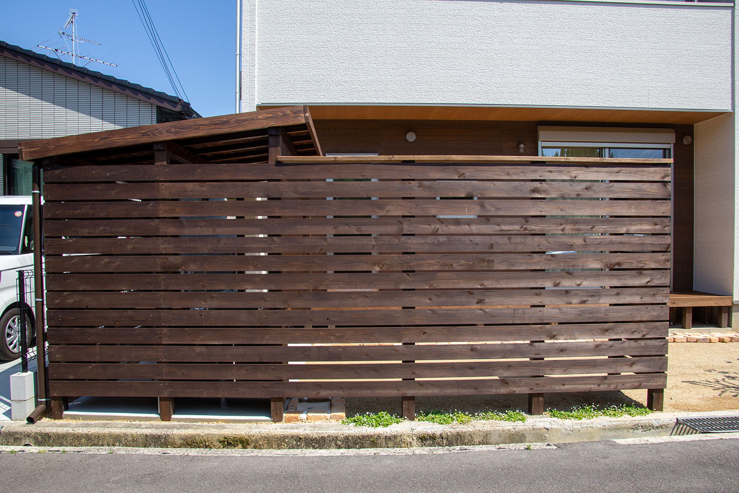 シンクつき木製自転車置き場